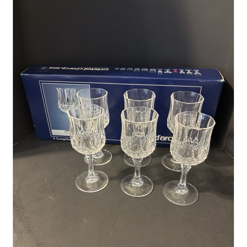 cristal d’argues LONGCHAMP 6” Wine Glasses Set of 6 In Box 24% Lead Crystal smal